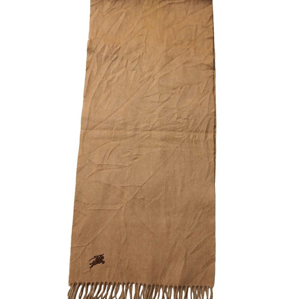 Luxury Vintage Tan Cashmere Burberry Scarf Embroidered Logo Fall Winter Scarves - Picture 2 of 6